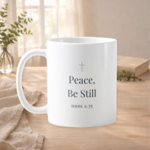 Taza de fe cristiana 'Paz, estate quieto' – Marcos
