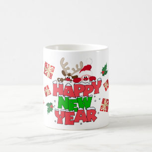 Café Taza de  feliz año nuevo con papá Noel