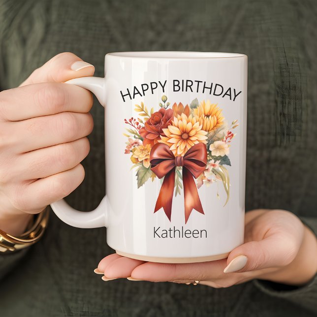Café Taza de Feliz Cumpleaños para Ella con Lazo Coquet (personalized mug gift, birthday gift for mom, birthday gift for grandma, birthday gift for her)