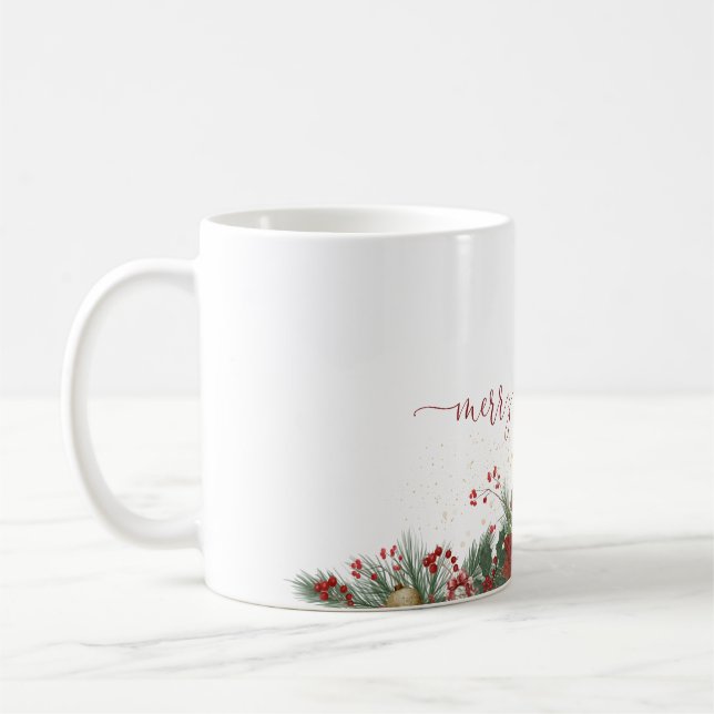 Café Taza de Feliz Navidad con Borde Floral (Izquierda)