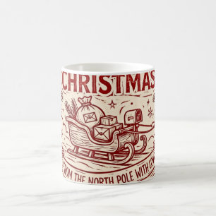 Café Taza de Feliz Navidad — Sello de Goma Rojo Vintage