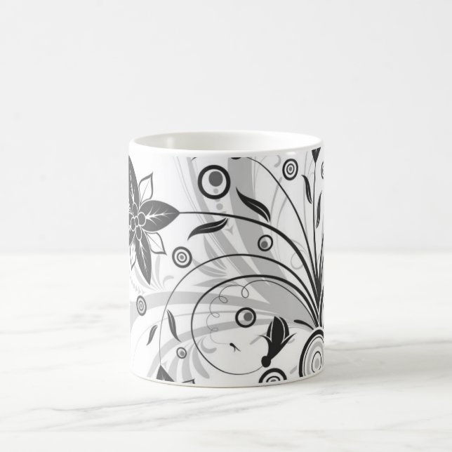 Café Taza de flor blanco y negro (Centro)