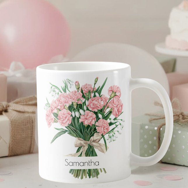 Café Taza de Flor de Cumpleaños de Enero | Claveles Ros (Subido por el creador)