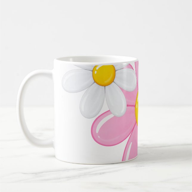 Café Taza de flor de margarita rosa (Izquierda)