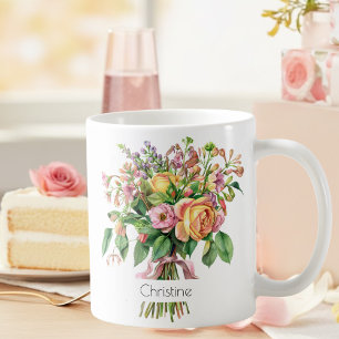 Café Taza de flor de nacimiento de junio Rosas y madr