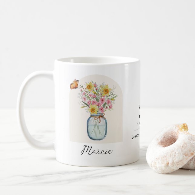 Café Taza de flor del mes de nacimiento de marzo (Con donut)