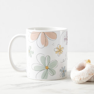 Café taza de flores caídas