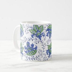Café Taza de flores de impresión en bloque