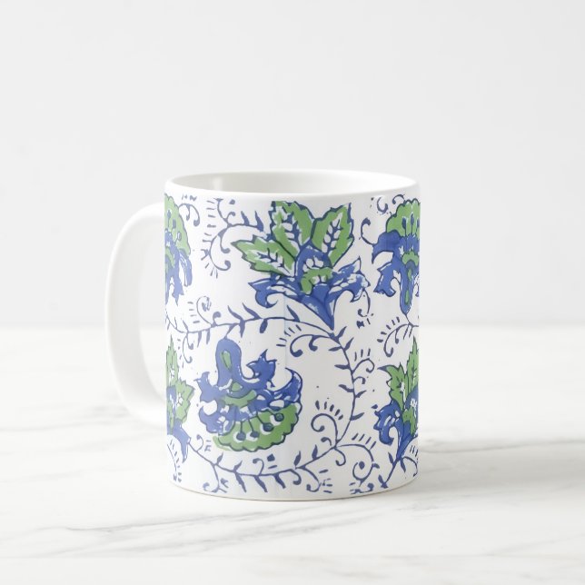 Café Taza de flores de impresión en bloque (Anverso izquierdo)