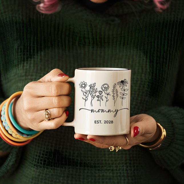 Café Taza de flores personalizadas para mamá para nueva (personalized mom mug, minimalist mom mug, custom mama mug, new mom gift, baby shower mug,)
