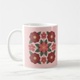 Café Taza de flores rojas borgoña rosadas