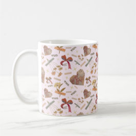 Café Taza de flores vintage y corazones de papel