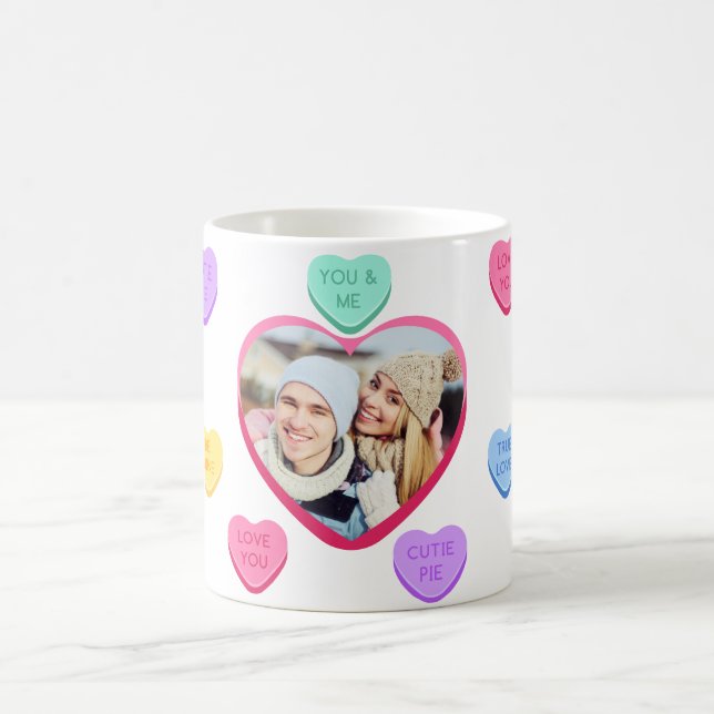 Café Taza de Foto con Corazones de Caramelo Pastel (Centro)