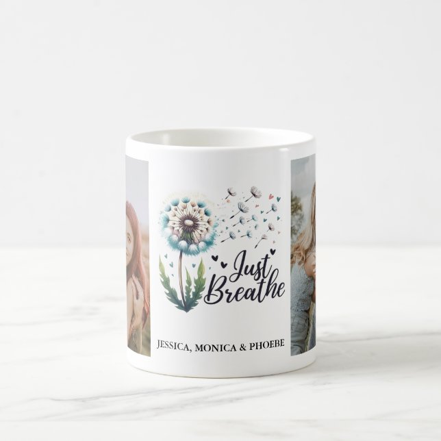 Café Taza de foto con diente de león "Solo respira" (Centro)