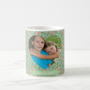Café Taza de Foto Corazón Personalizada de Rosa Verde T