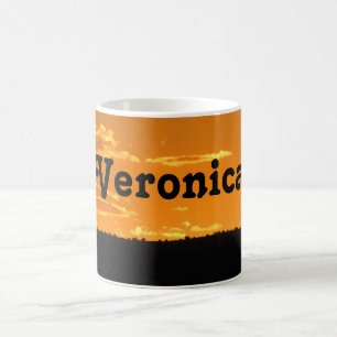 Café Taza de Foto de Atardecer con Primer Nombre Naranj