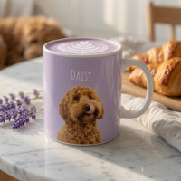 Taza de foto de perro lavanda personalizada con no