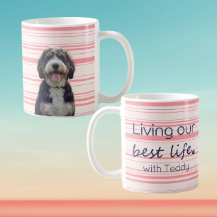 Café Taza de Foto de Perro Personalizada con Franja Ros