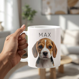 Café Taza de foto de perro personalizada en beige rosad