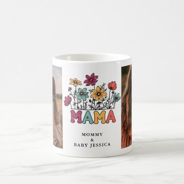 Café Taza de Foto Floral Retro "Mamá" (Centro)