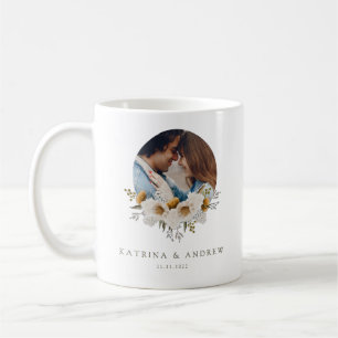 Café Taza de fotos de boda con flores de acuarela