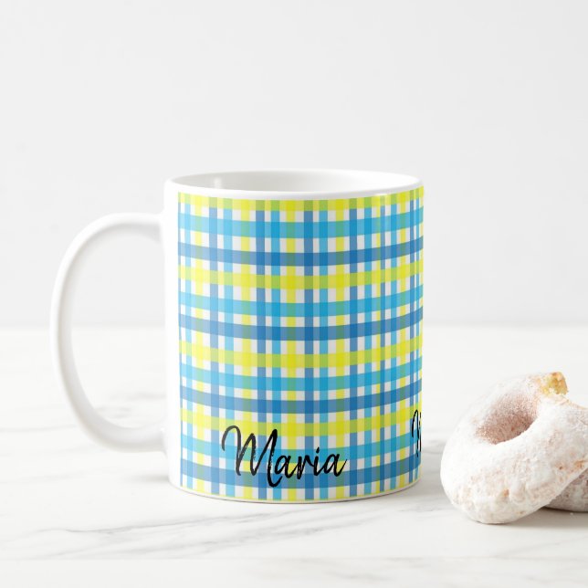 Café Taza de franja amarilla y azul (Con donut)