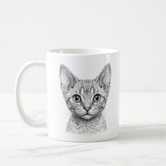 Café Taza de gatito Devon Rex - Ilustración de tinta