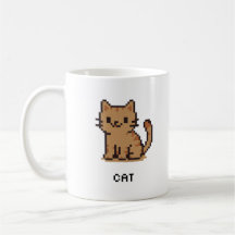 Taza de gato adorable con arte de píxeles