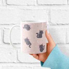 Café Taza de gato gris lindo | Gatos Kawaii rosados