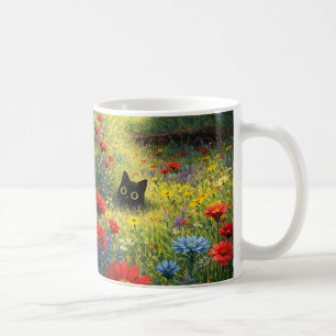 Café Taza de Gato Negro Floral Caprichosa