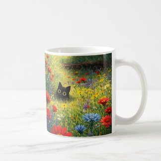 Café Taza de Gato Negro Floral Caprichosa