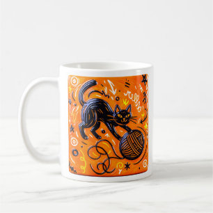 Café Taza de gato negro juguetón