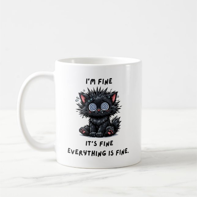 Café taza de gato negro sarcástico (Izquierda)