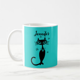 Café Taza de gato retro azul huevo de petirrojo atómico