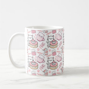 Café Taza de gato rosa y blanco linda