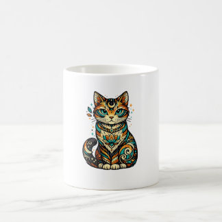 Café Taza de gato vintage colorida: amor por gatos lind