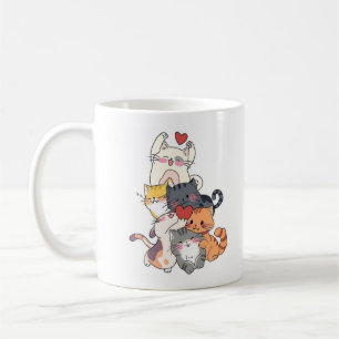 Café Taza de gatos de dibujos animados apilados