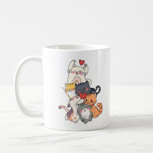 Café Taza de gatos de dibujos animados apilados (Izquierda)