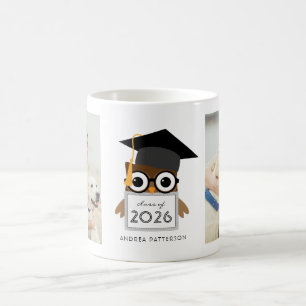 Café Taza de graduación con foto de búho geek adorable 