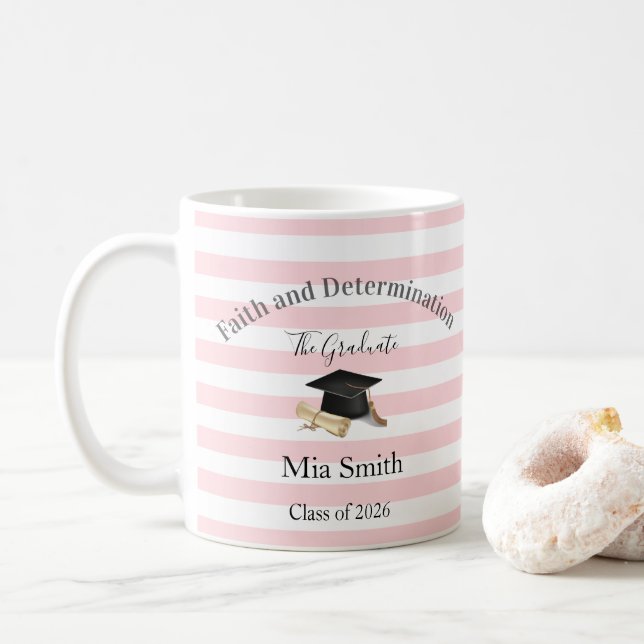 Café Taza de Graduado 2026 Rosa y Blanca a Rayas (Con donut)