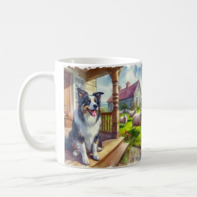 Café Taza de granja de ovejas con perro Border Collie (Izquierda)