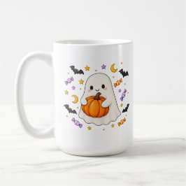 Café Taza de Halloween con fantasma adorable abrazando