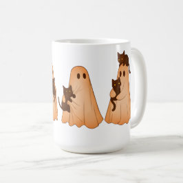 Café Taza de Halloween de Fantasma Lindo y Gato Negro