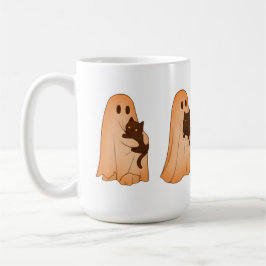 Café Taza de Halloween de Fantasma Lindo y Gato Negro