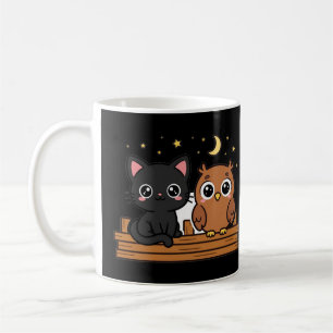 Café Taza de Halloween de Gato de Medianoche y Búho