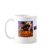 Taza de Halloween de gato negro y calabaza espeluz