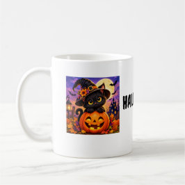 Café Taza de Halloween de gato negro y calabaza espeluz