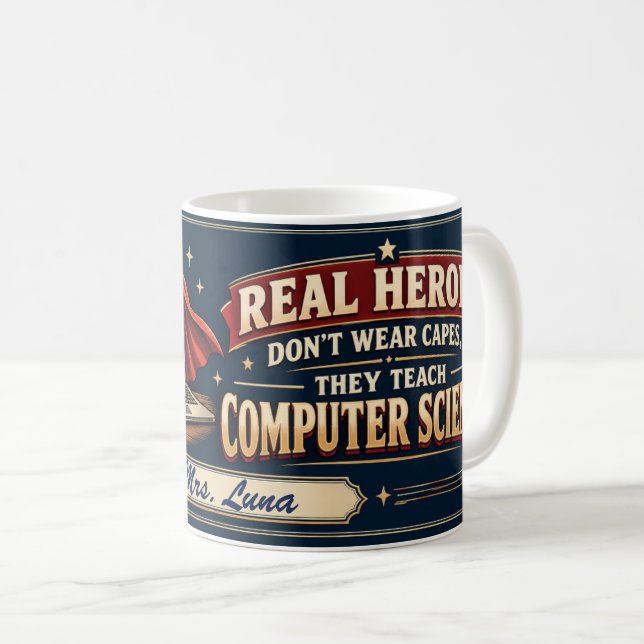 Café Taza de héroe para profesor de ciencias de la comp (Anverso derecho)