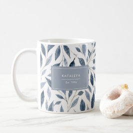 Café Taza de hoja azul elegante con nombre personalizad