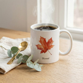 Café Taza de hoja de arce de acuarela de otoño bendito 